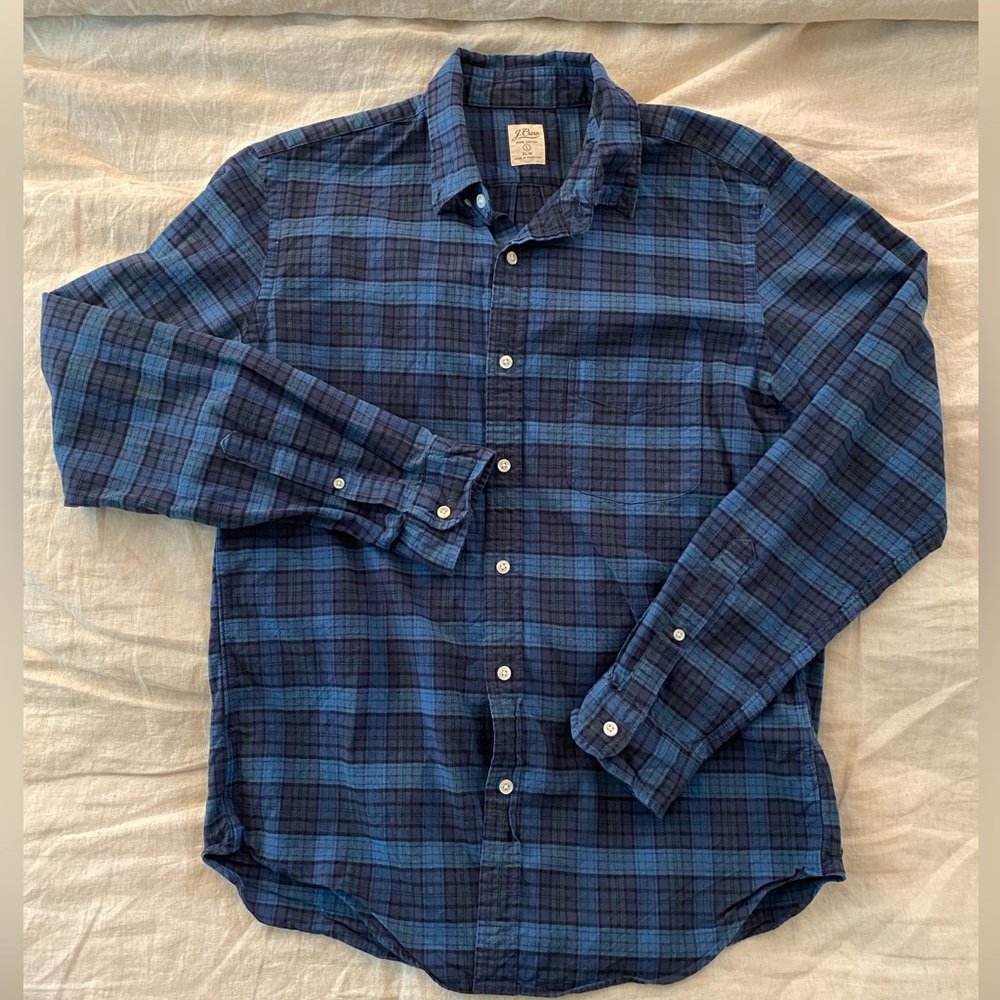 J. Crew - Long Sleeve Button Down - Large - Slim - Oxford Material - Blue plaid